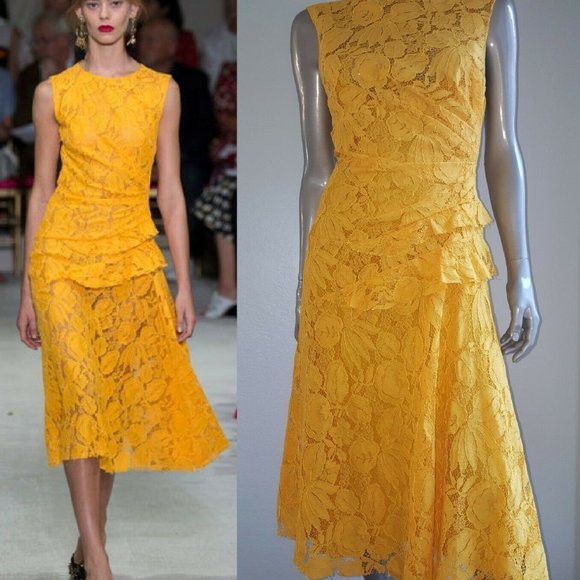 °♡$3,800 NEW OSCAR DE LA RENTA STUNNING IVORY WHITE FLORAL GUIPURE LACE DRESS 0 - Picture 10 of 13
